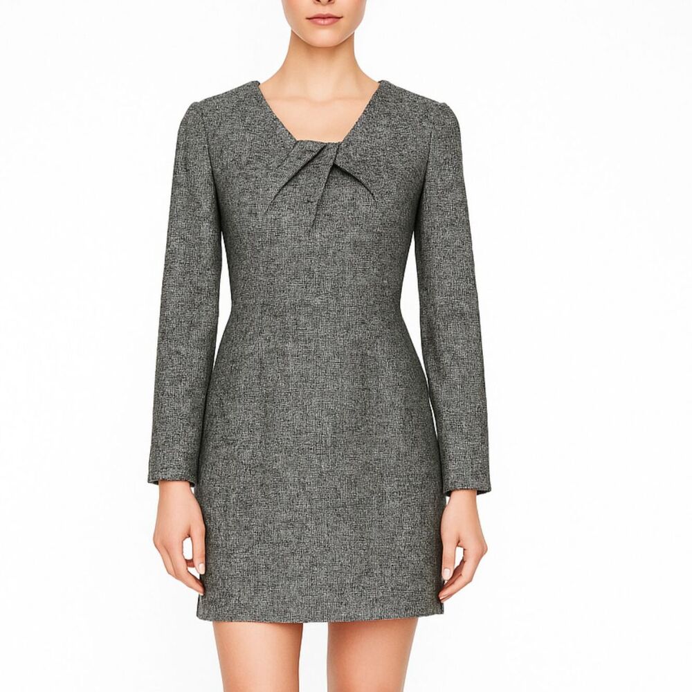 The Fold London Waverly Dress Women's 4 Gray Wool Workwear Office Knot Front